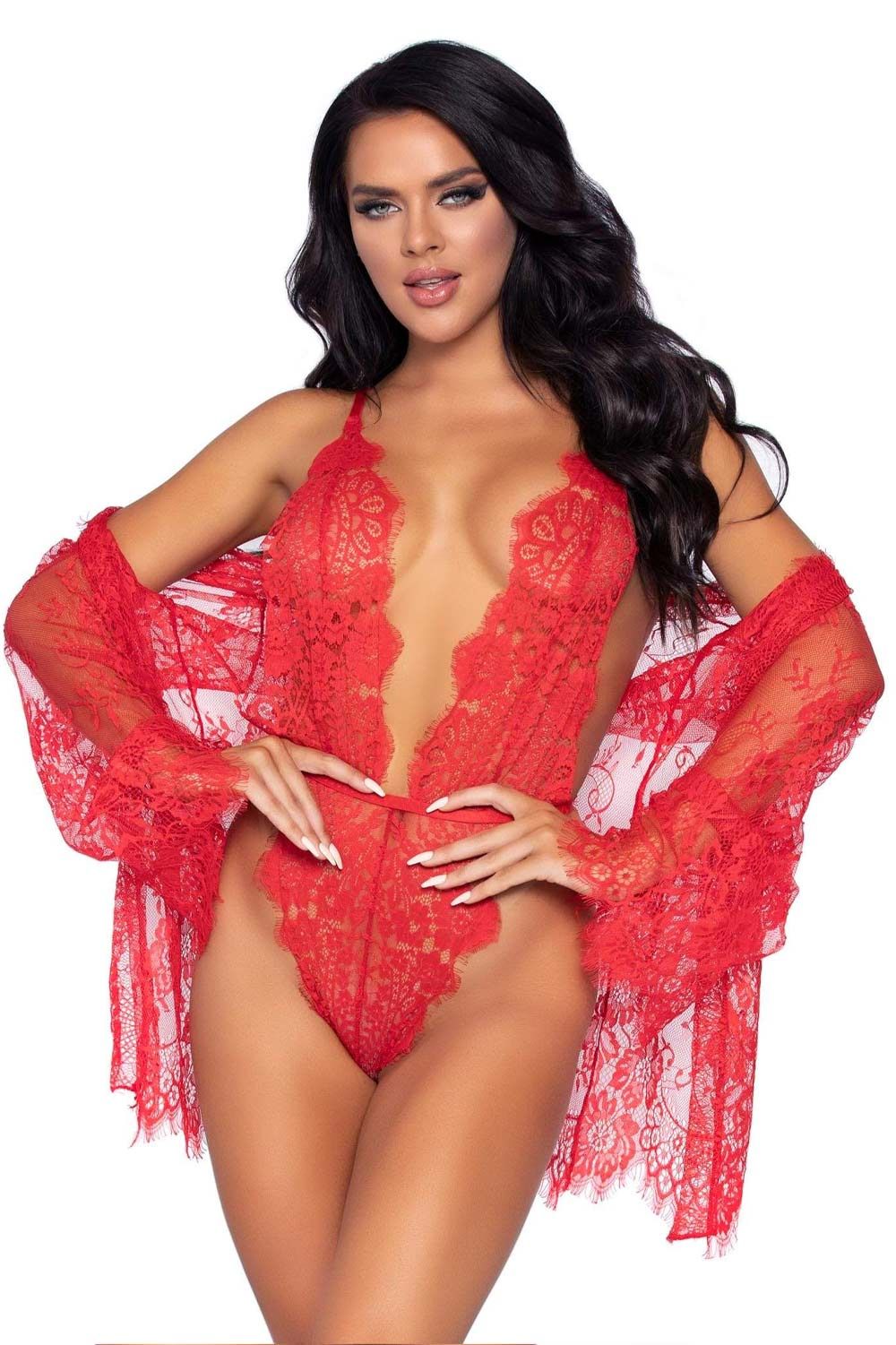 Eyelash Lace Kimono Set | Leg Avenue