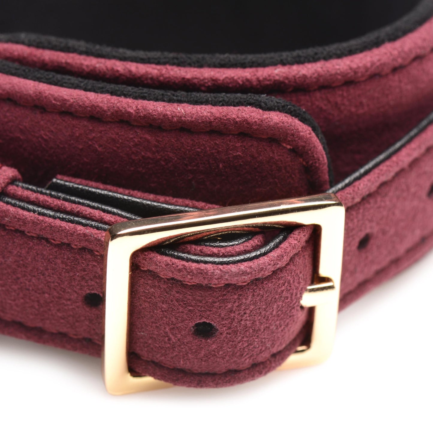 Master Series - 6-Piece BDSM Suede Cuff Set With Collar And Strap - Burgand
