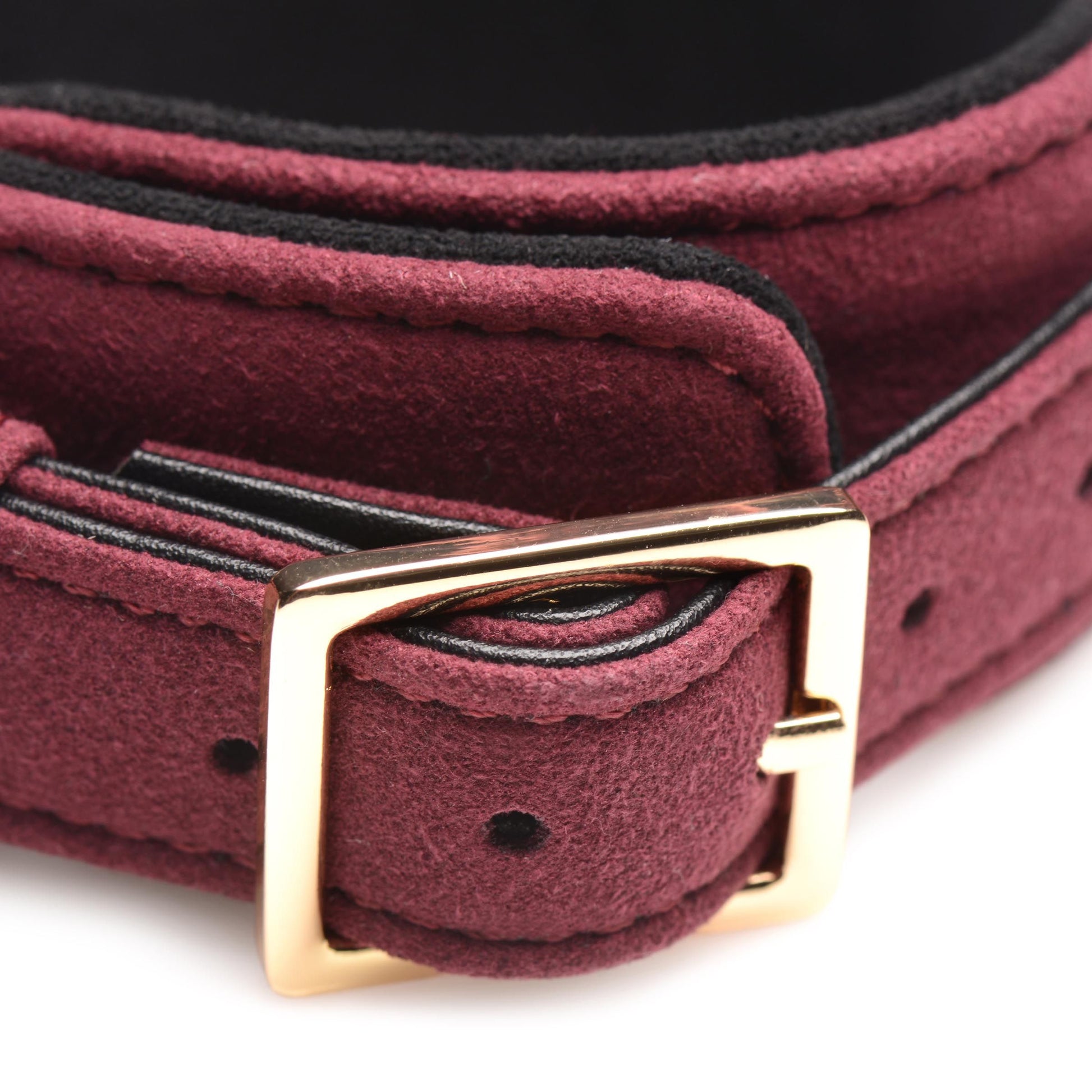 Master Series - 6-Piece BDSM Suede Cuff Set With Collar And Strap - Burgand