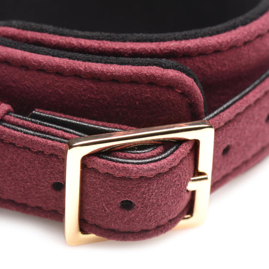 Master Series - 6-Piece BDSM Suede Cuff Set With Collar And Strap - Burgand