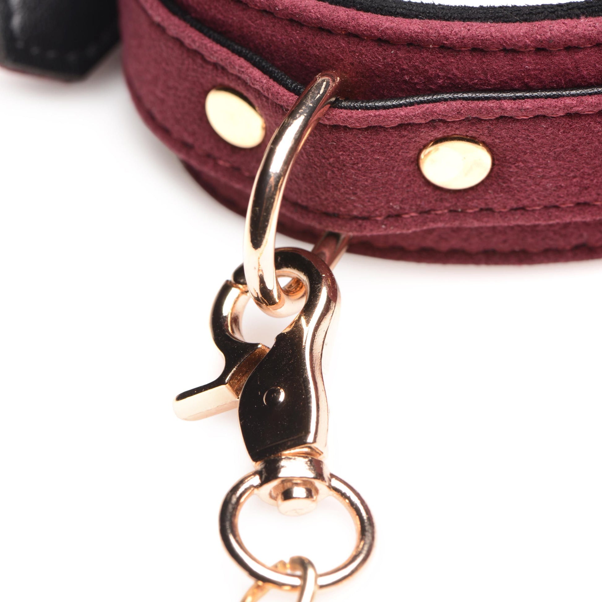 Master Series - 6-Piece BDSM Suede Cuff Set With Collar And Strap - Burgand
