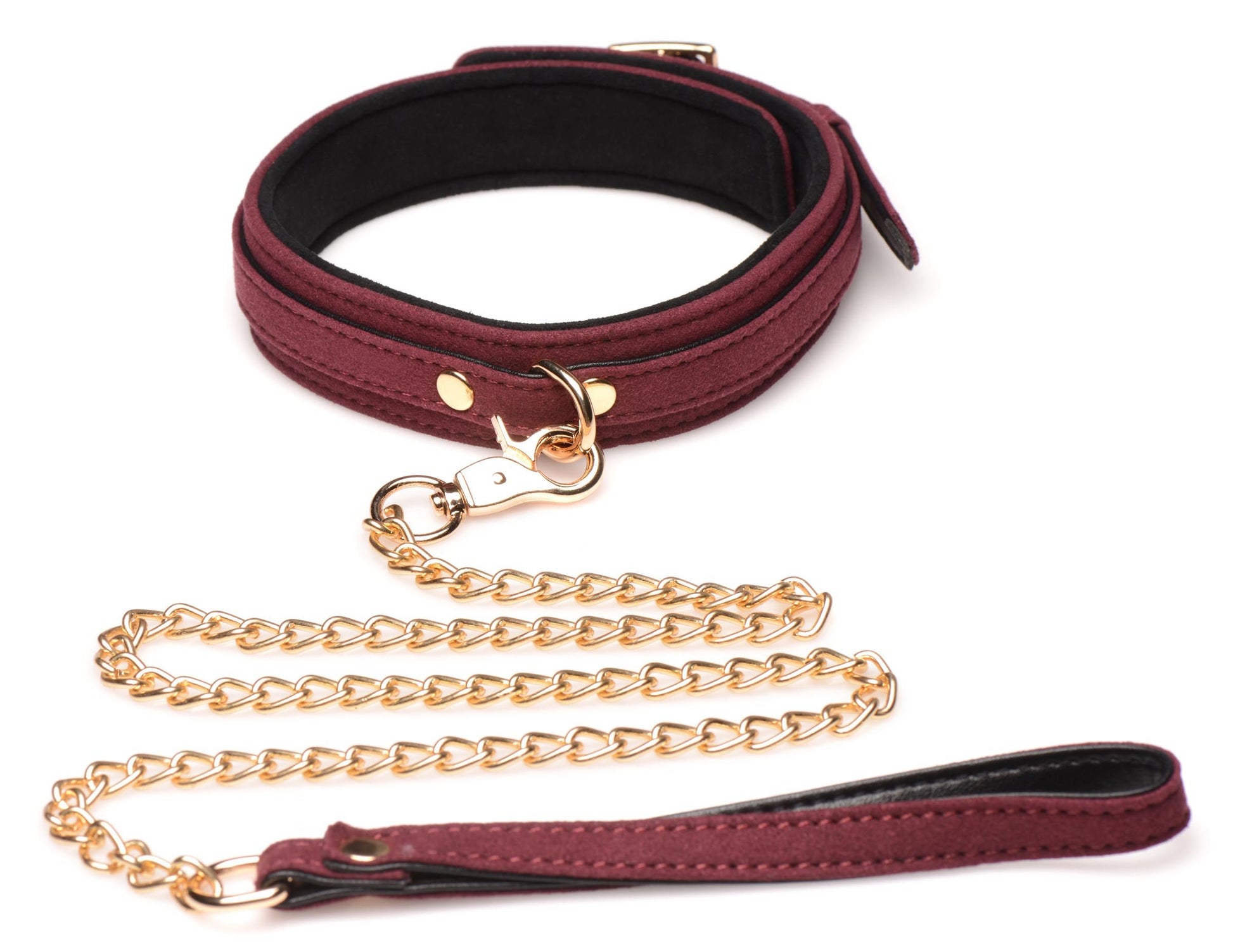 Master Series - 6-Piece BDSM Suede Cuff Set With Collar And Strap - Burgand