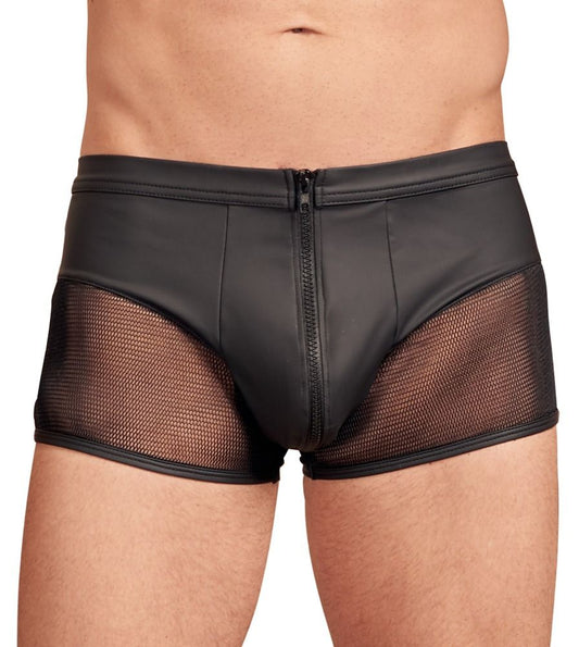 Leather Look Men's Zip Boxer - Black