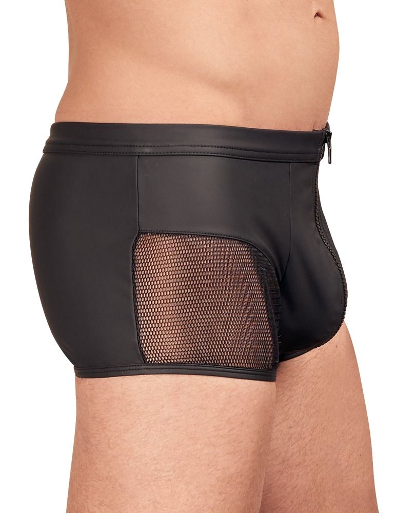 Leather Look Men's Zip Boxer - Black