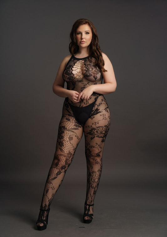 Curvy Catsuit in lace look black