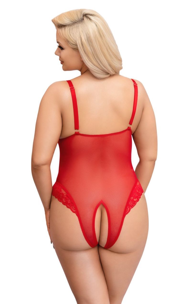 Bodysuit with Open Crotch - Red