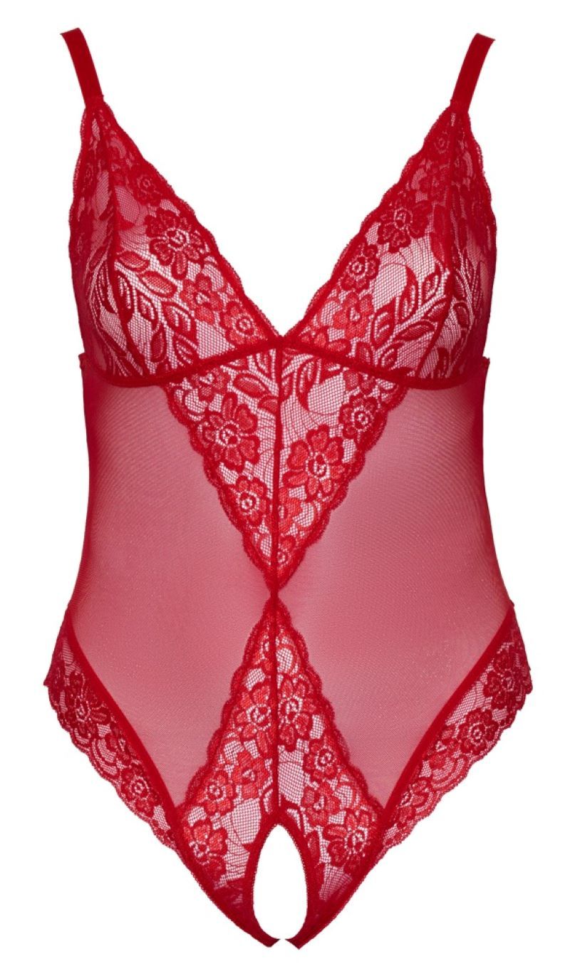 Bodysuit with Open Crotch - Red