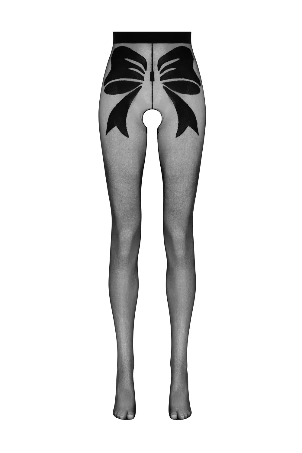 Collants com abertura no entrepernas e laço