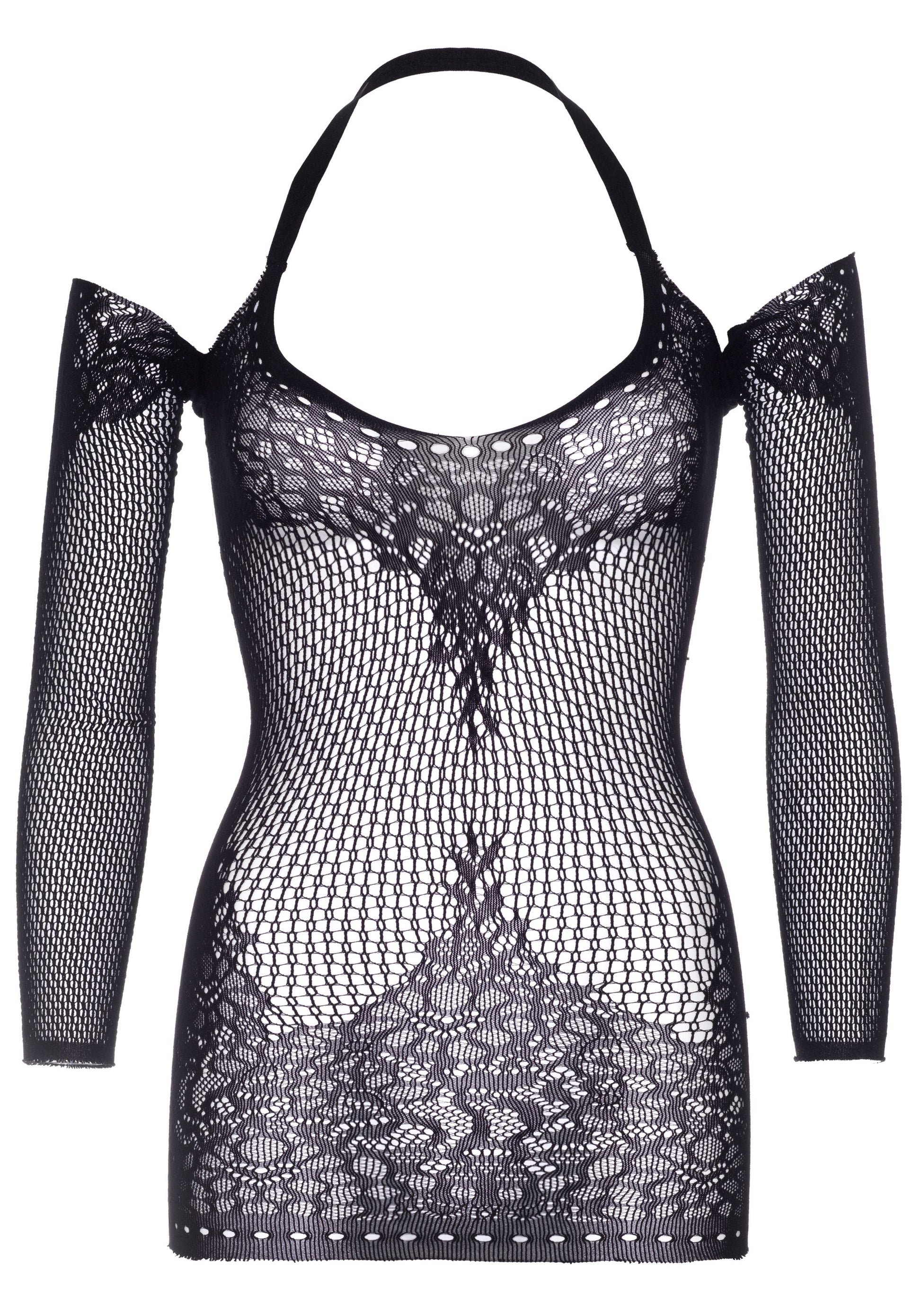 Twist Halter Lace Dress - Black