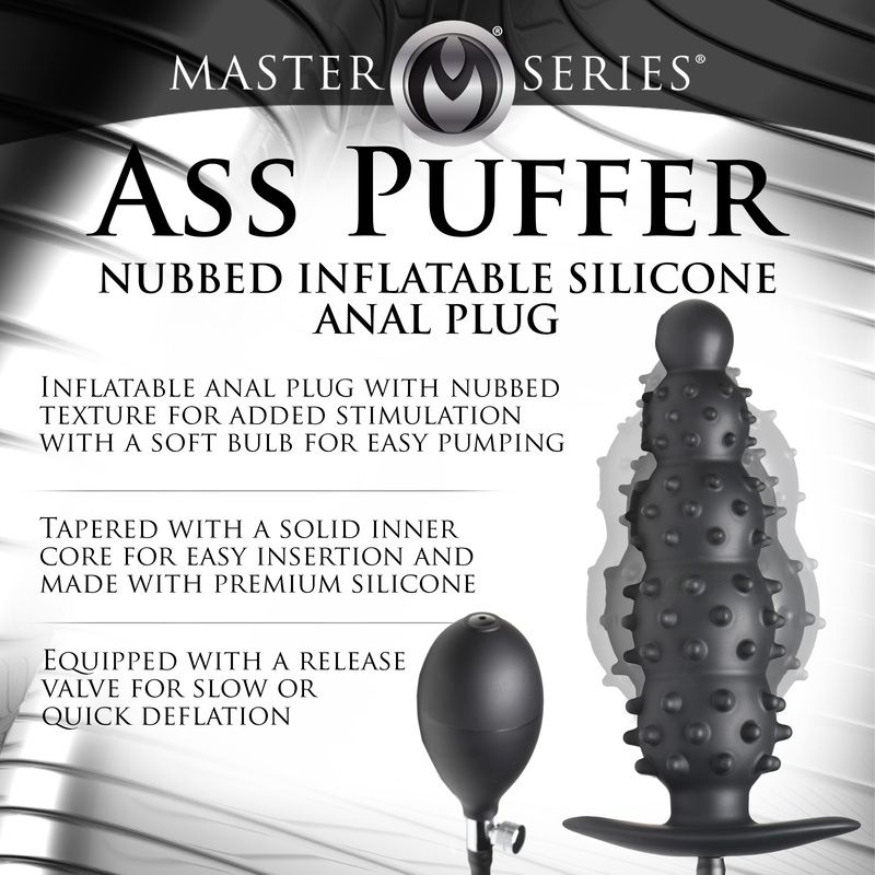 Master Series - Ribbed Inflatable Anal Plug - Black
