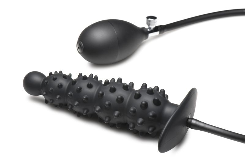 Master Series - Ribbed Inflatable Anal Plug - Black