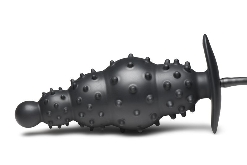 Master Series - Ribbed Inflatable Anal Plug - Black