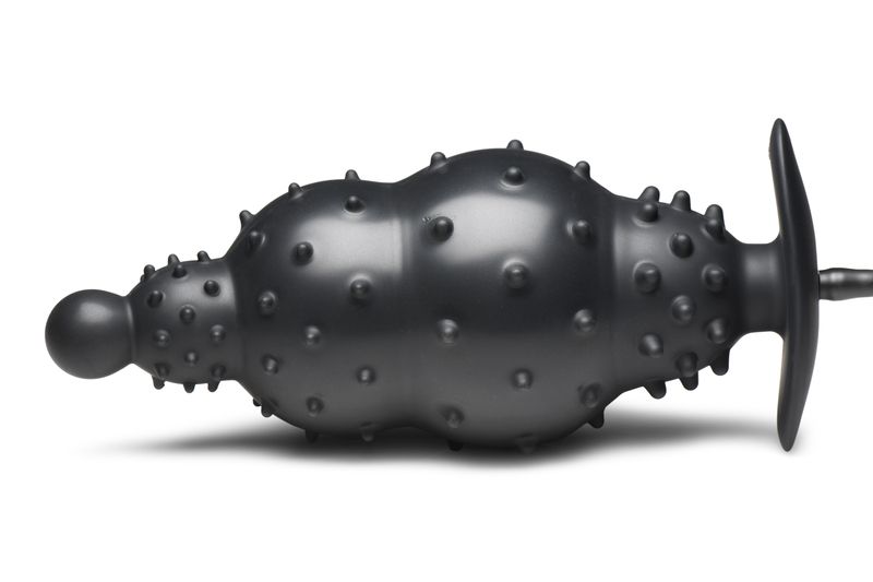 Master Series - Ribbed Inflatable Anal Plug - Black