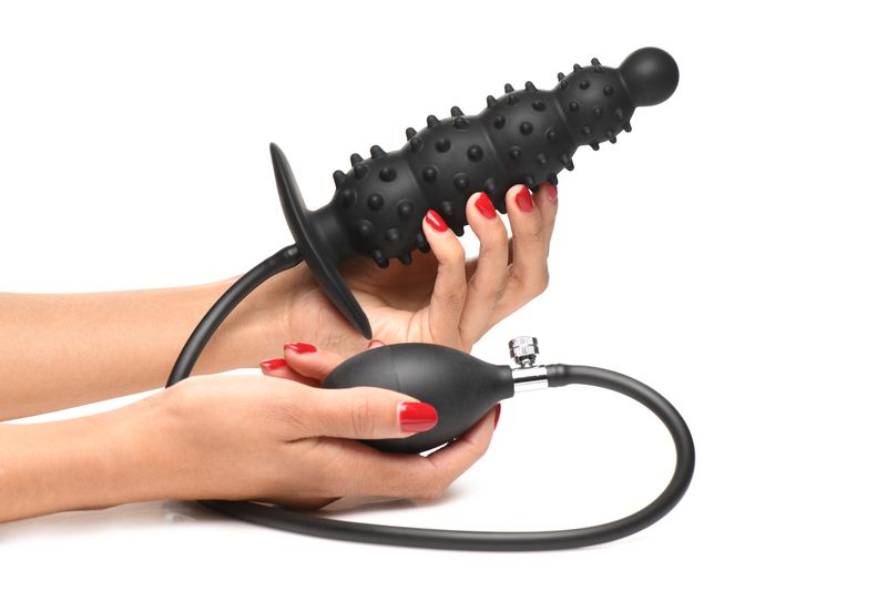 Master Series - Ribbed Inflatable Anal Plug - Black