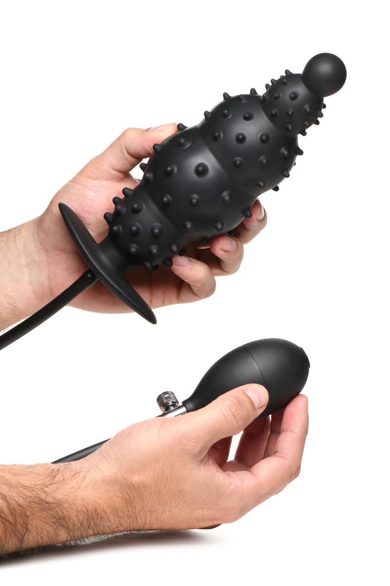 Master Series - Ribbed Inflatable Anal Plug - Black