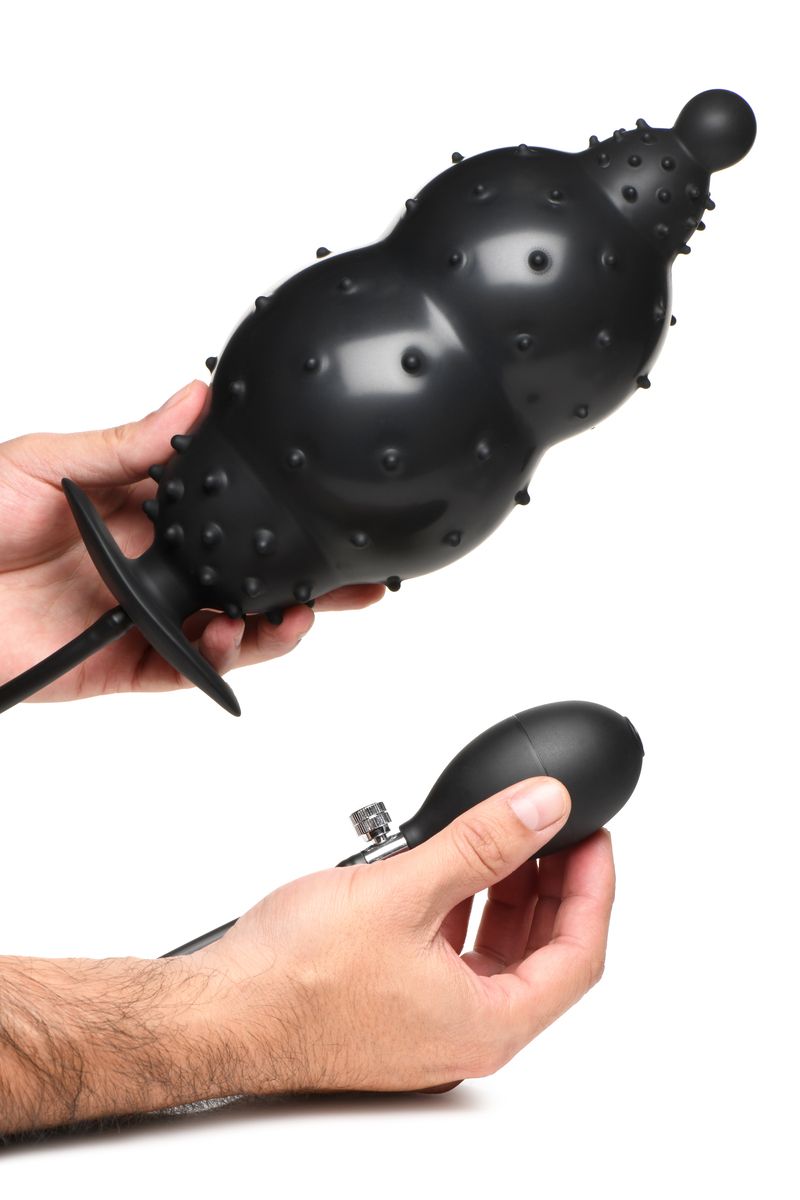 Master Series - Ribbed Inflatable Anal Plug - Black