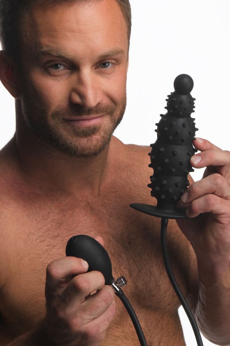 Master Series - Ribbed Inflatable Anal Plug - Black