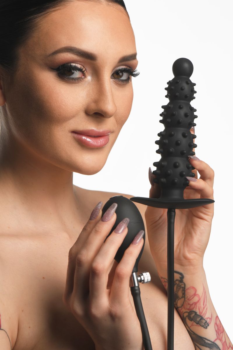 Master Series - Ribbed Inflatable Anal Plug - Black