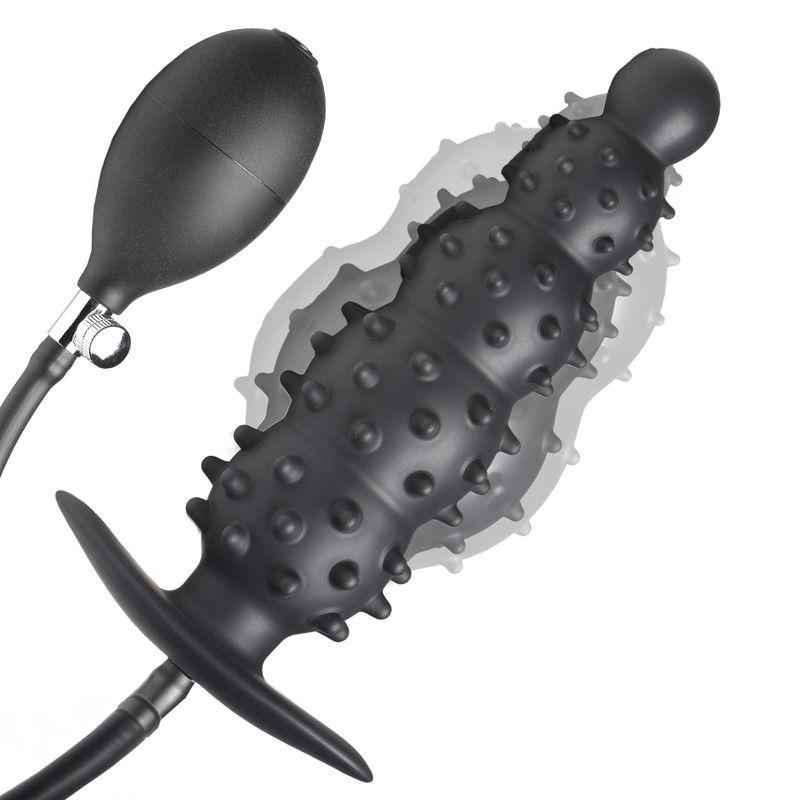 Master Series - Ribbed Inflatable Anal Plug - Black