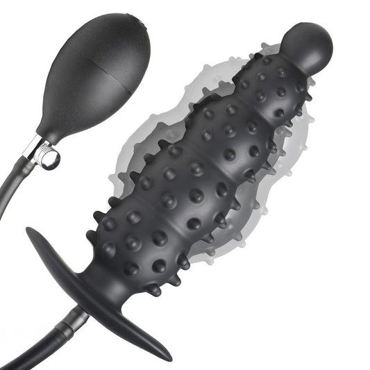 Master Series - Ribbed Inflatable Anal Plug - Black