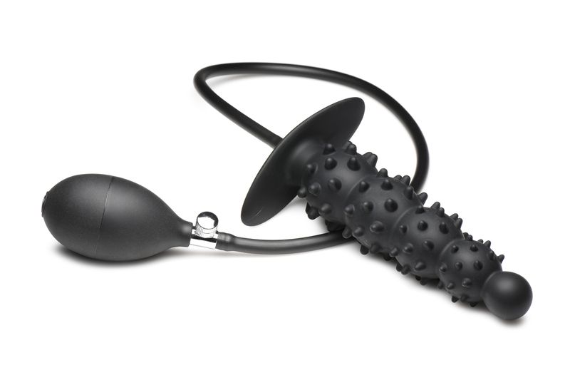 Master Series - Ribbed Inflatable Anal Plug - Black