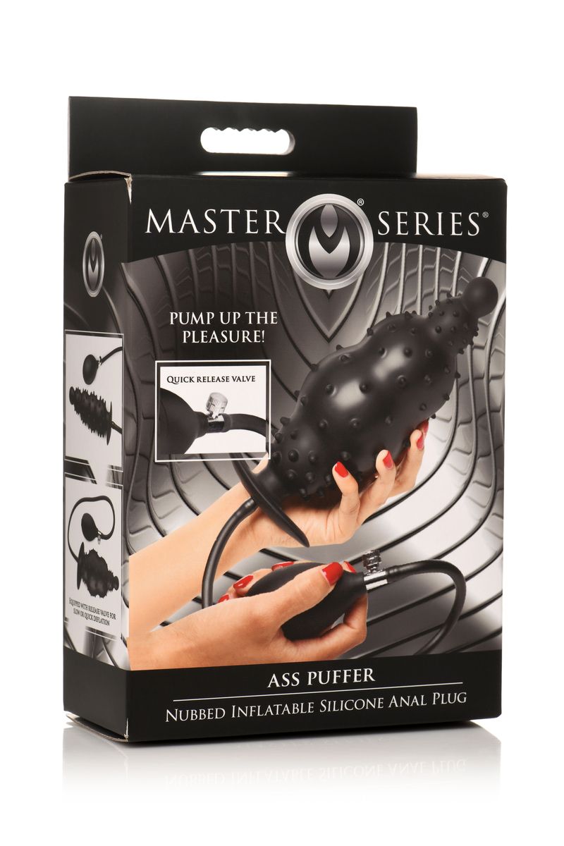 Master Series - Ribbed Inflatable Anal Plug - Black