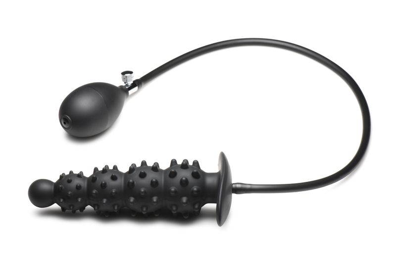 Master Series - Ribbed Inflatable Anal Plug - Black