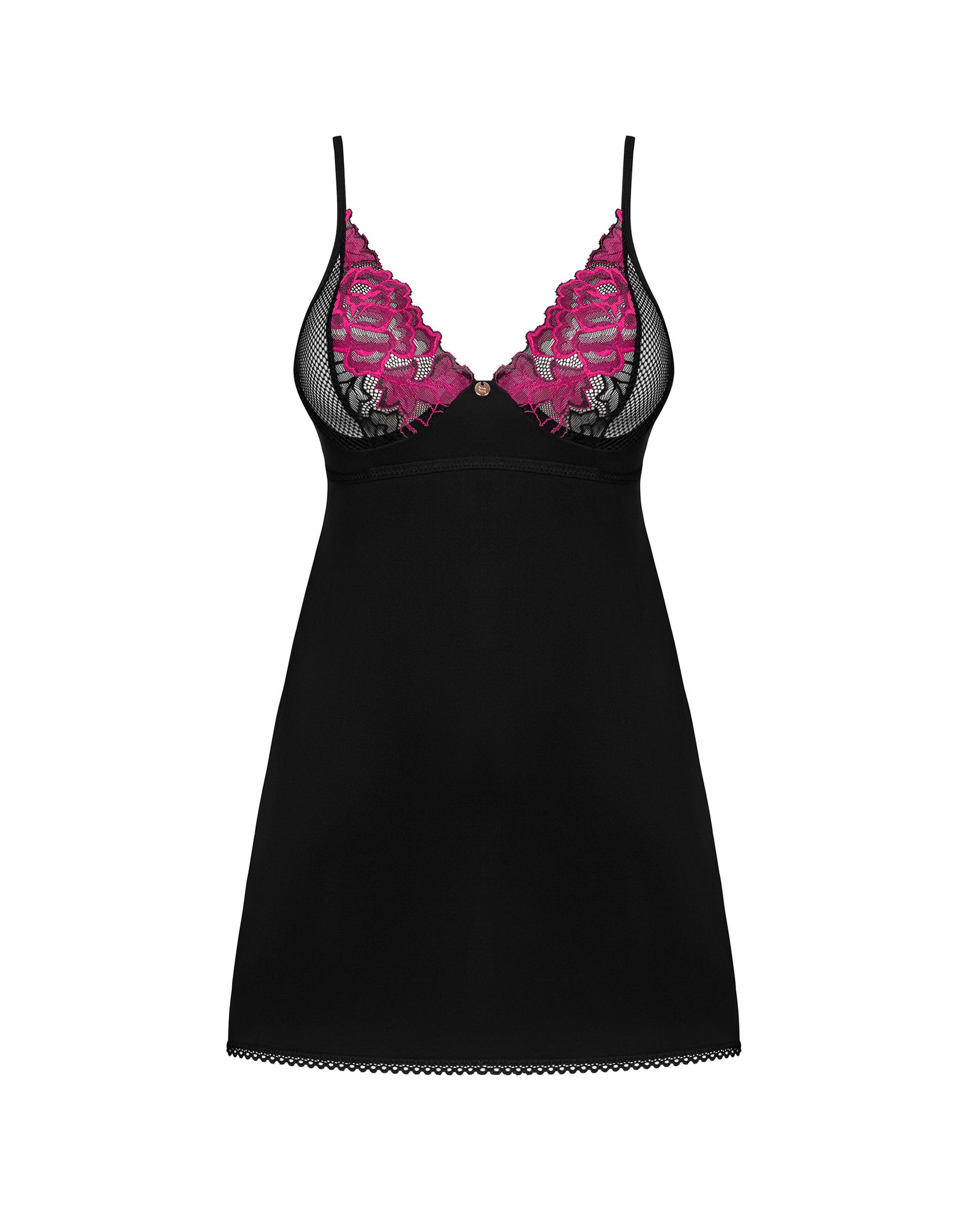 Obsessive - Rosenty Babydoll & String - Black/Purple