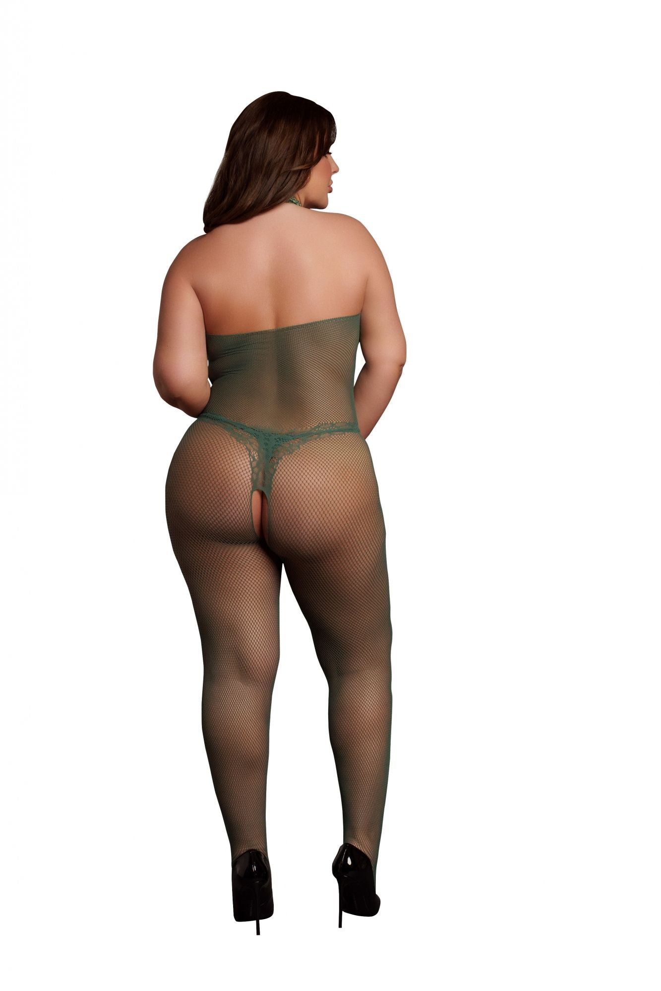 Lace Fishnet Catsuit - Green