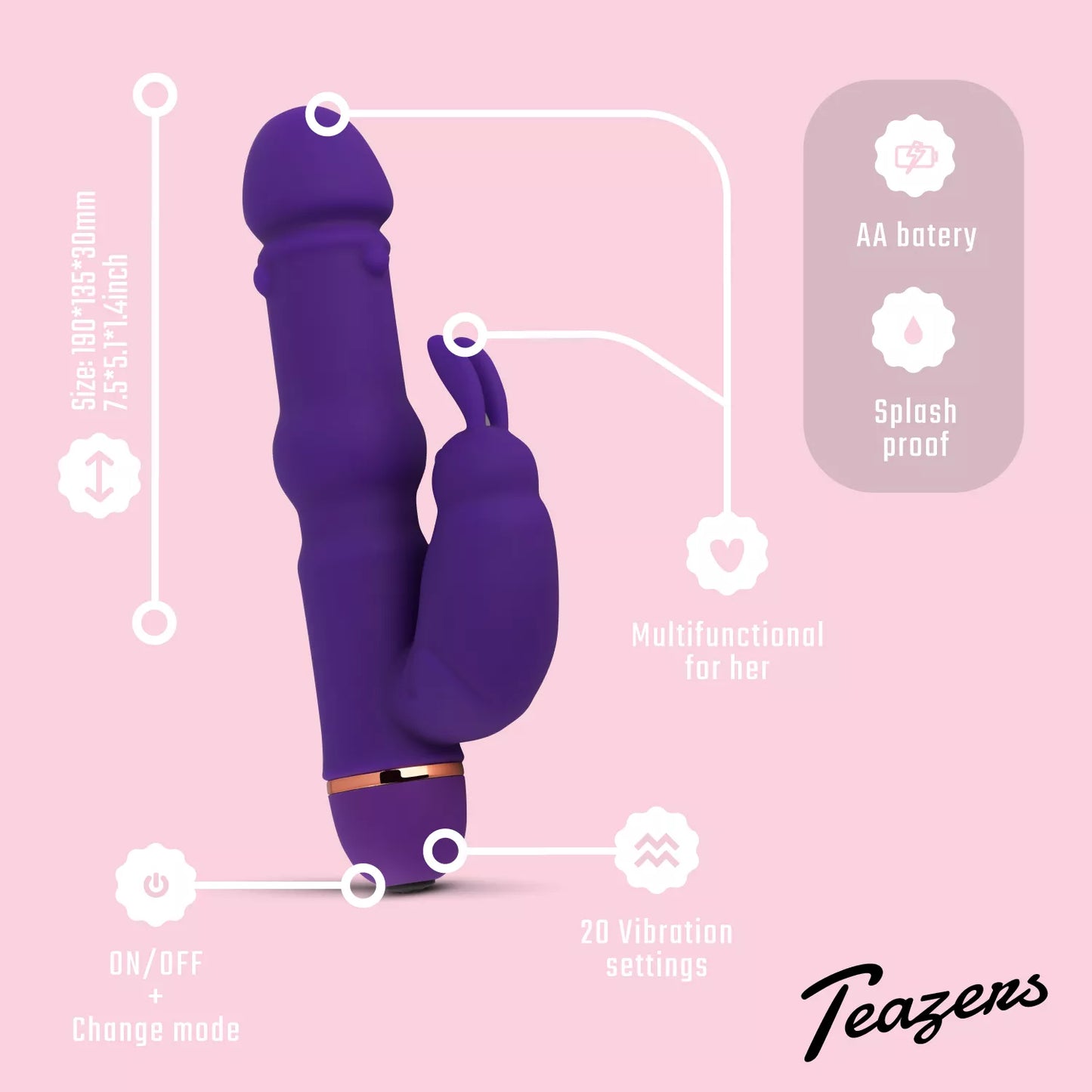 Vibrador Teazers Silicone Rabbit - Roxo
