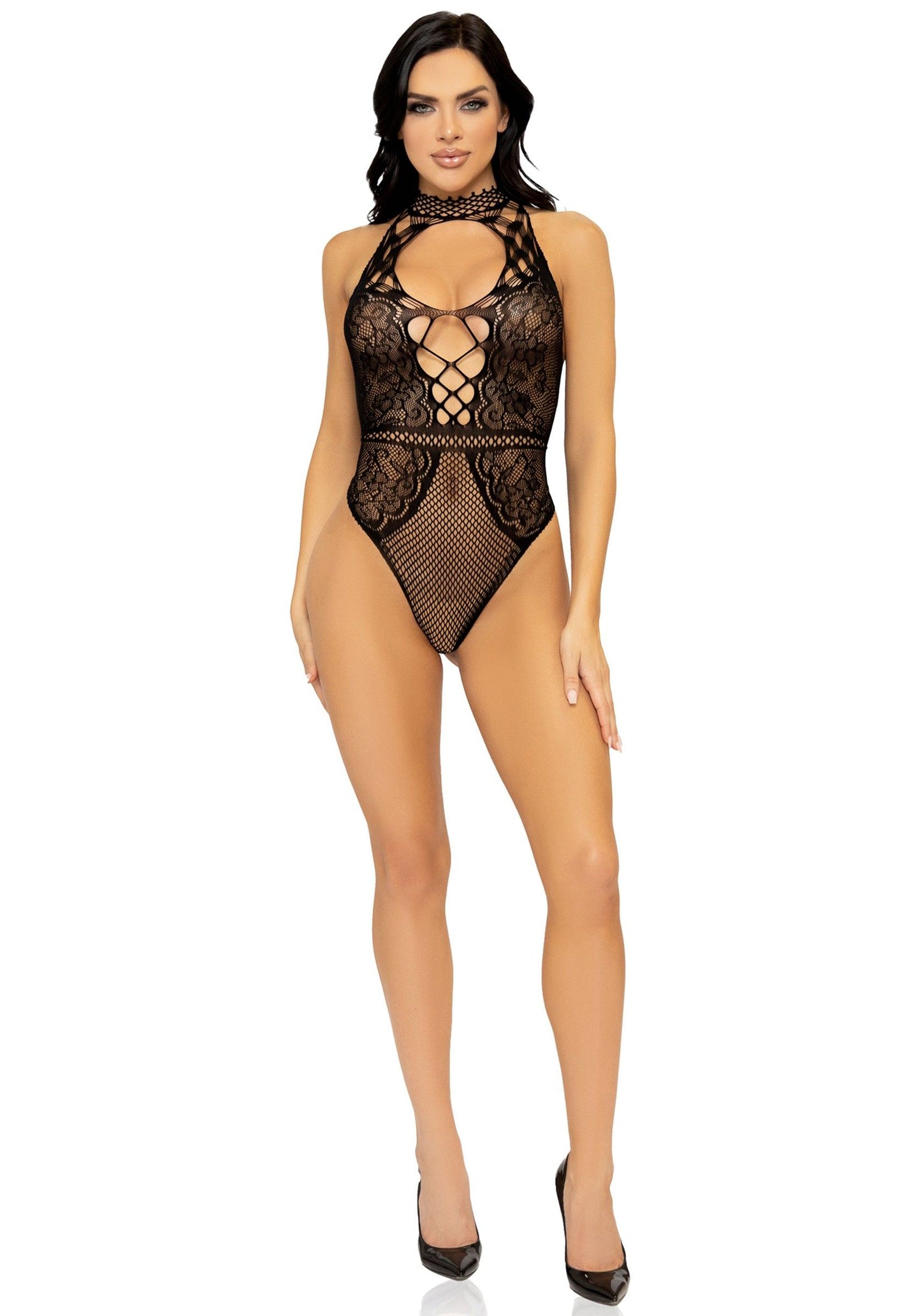 Fishnet Lace Bodysuit - Black