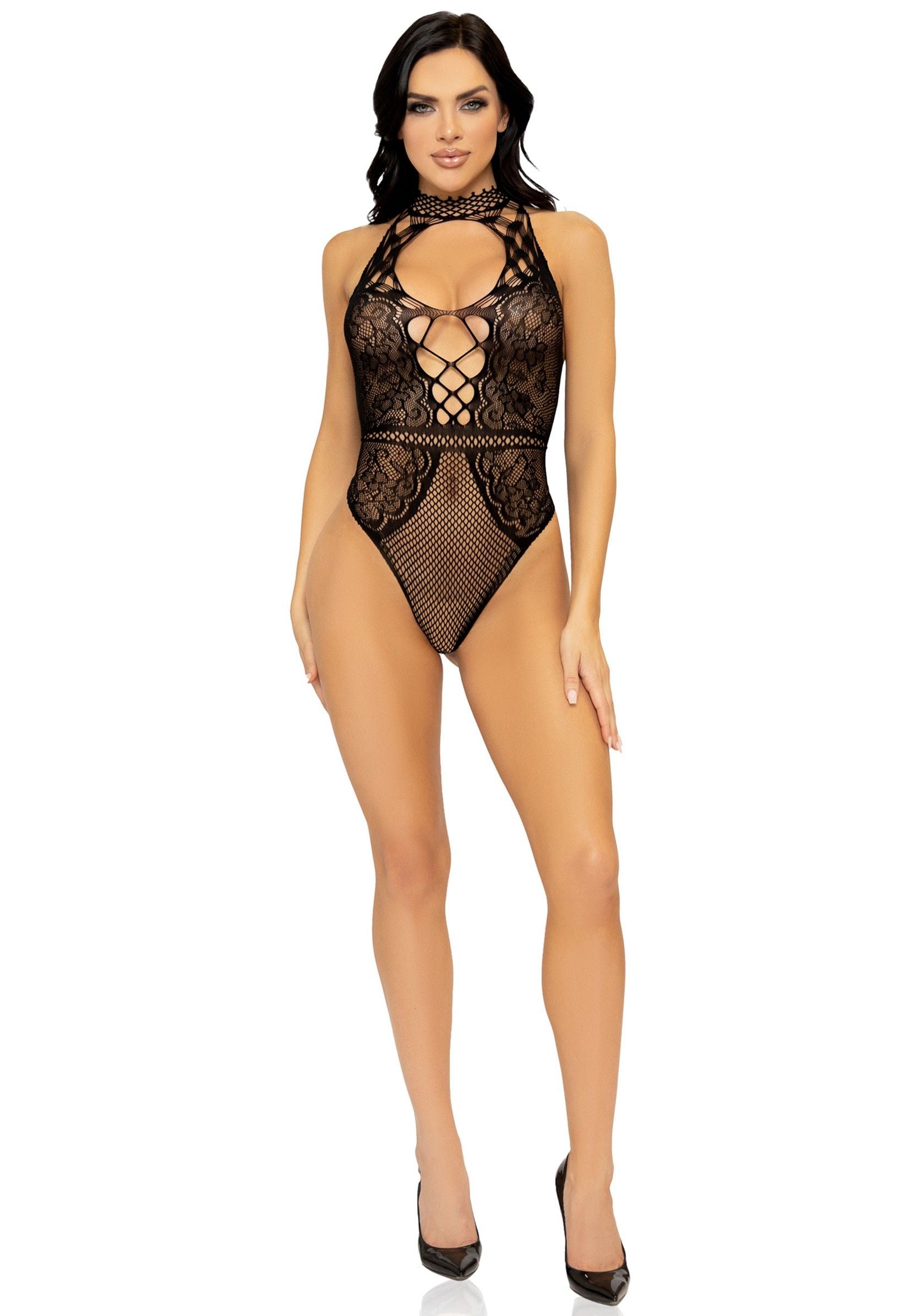 Fishnet Lace Bodysuit - Black