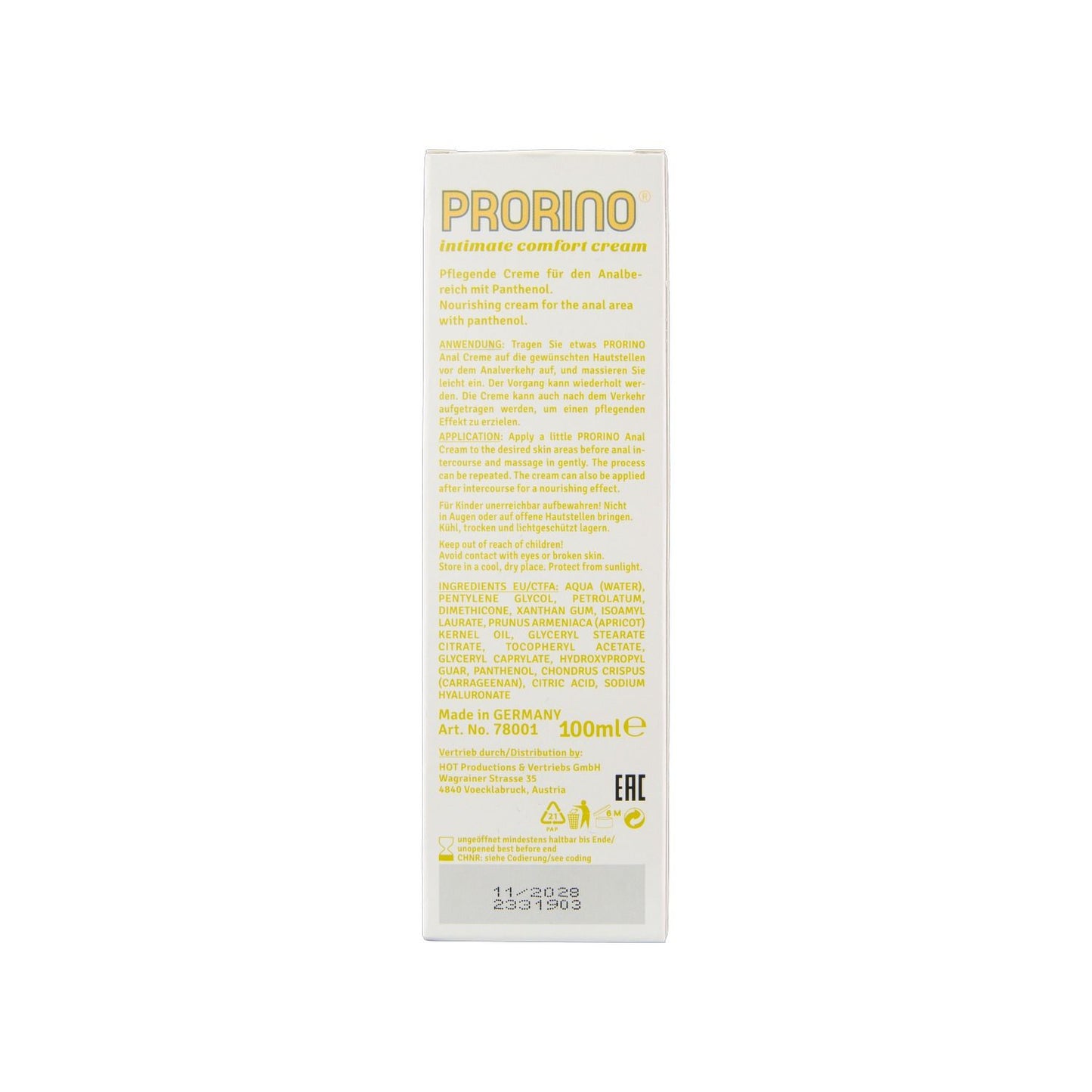 HOT - PRORINO Sensitive Anal Comfort Cream - 100 ml