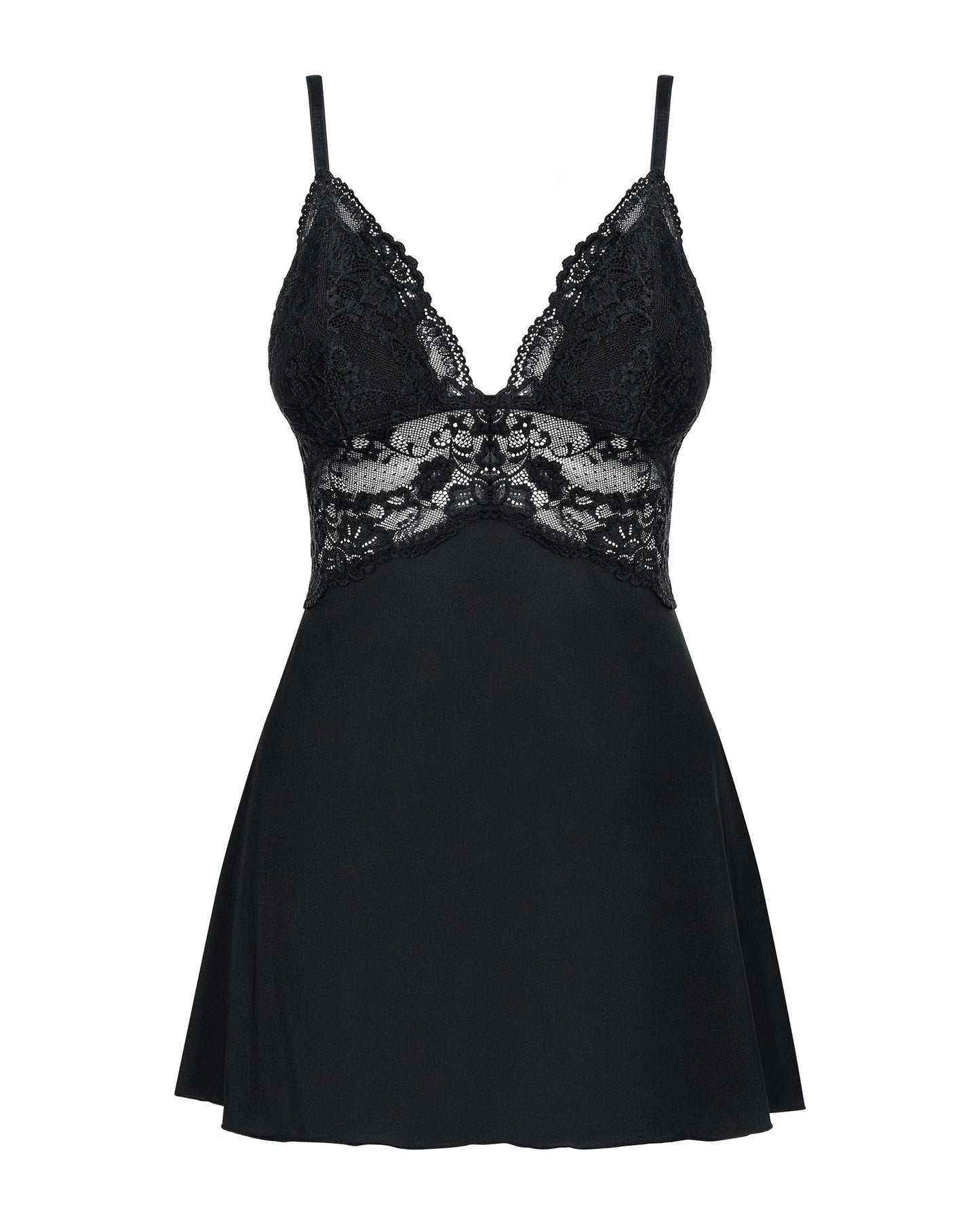 Obsessive - Babydoll Set With Lace - Black