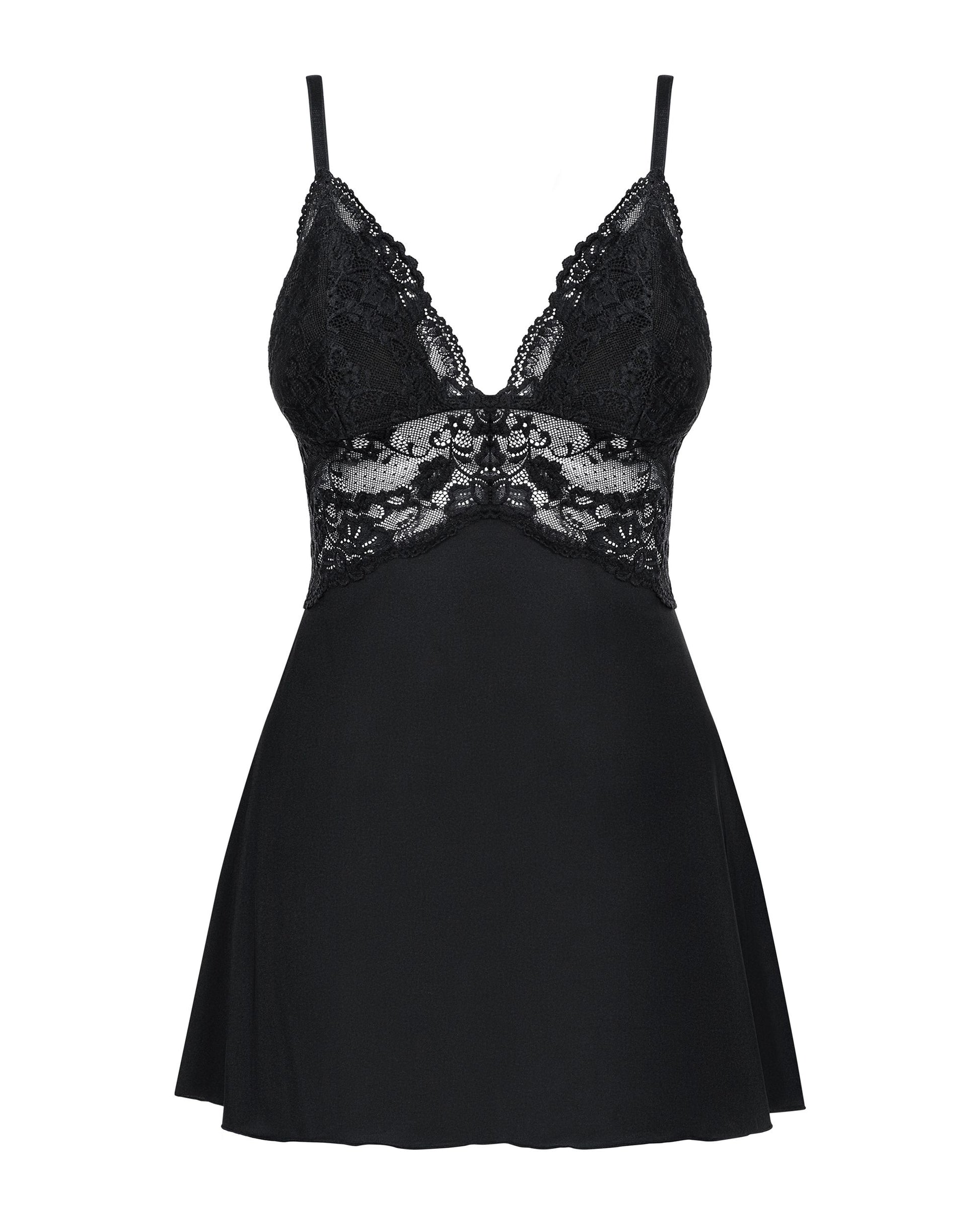 Obsessive - Babydoll Set With Lace - Black