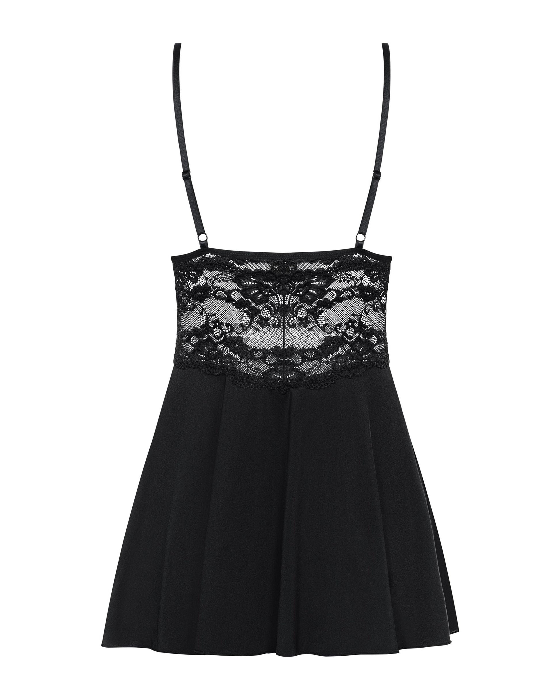 Obsessive - Babydoll Set With Lace - Black