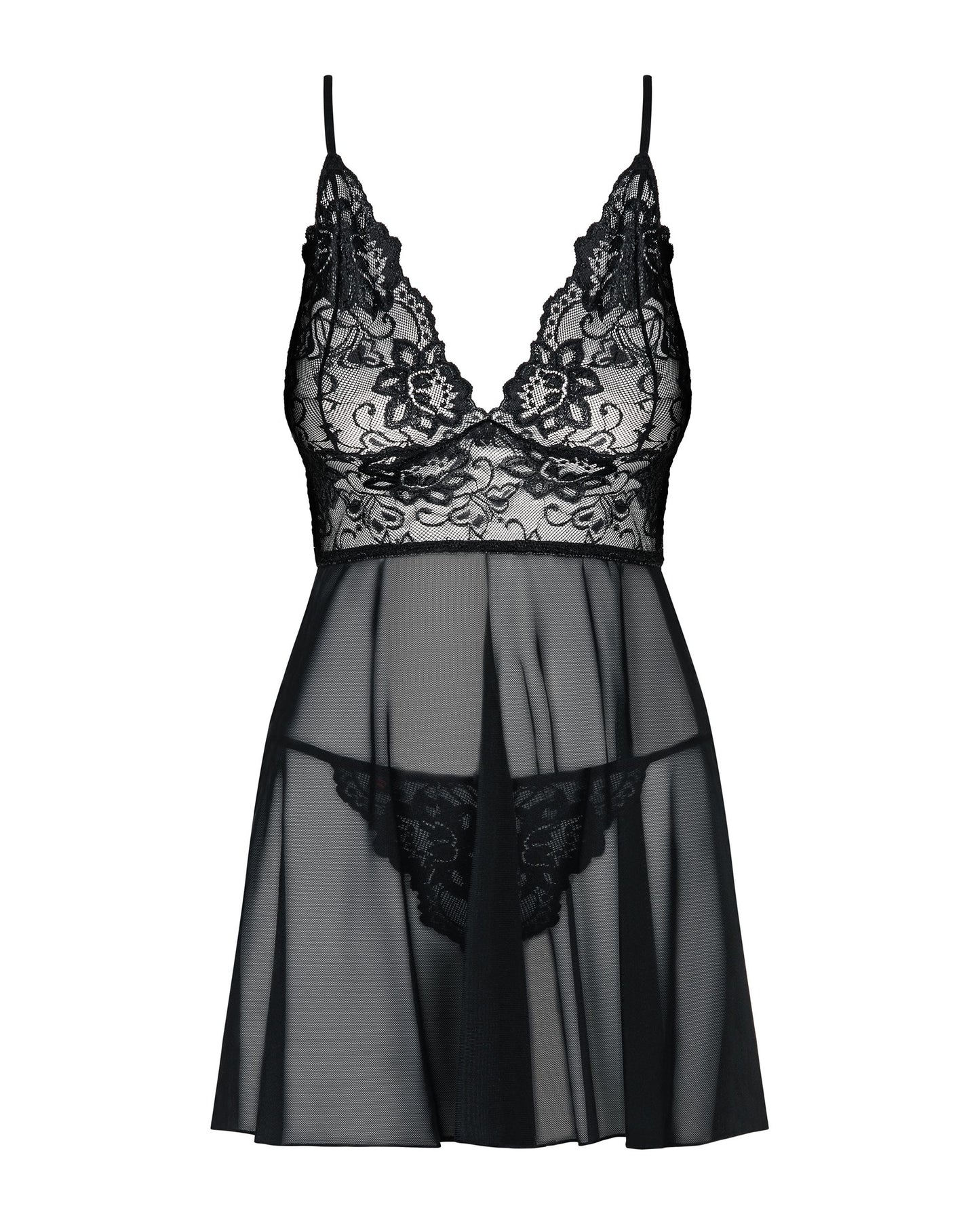 Obsessive - Idillia Babydoll and Thong - Black