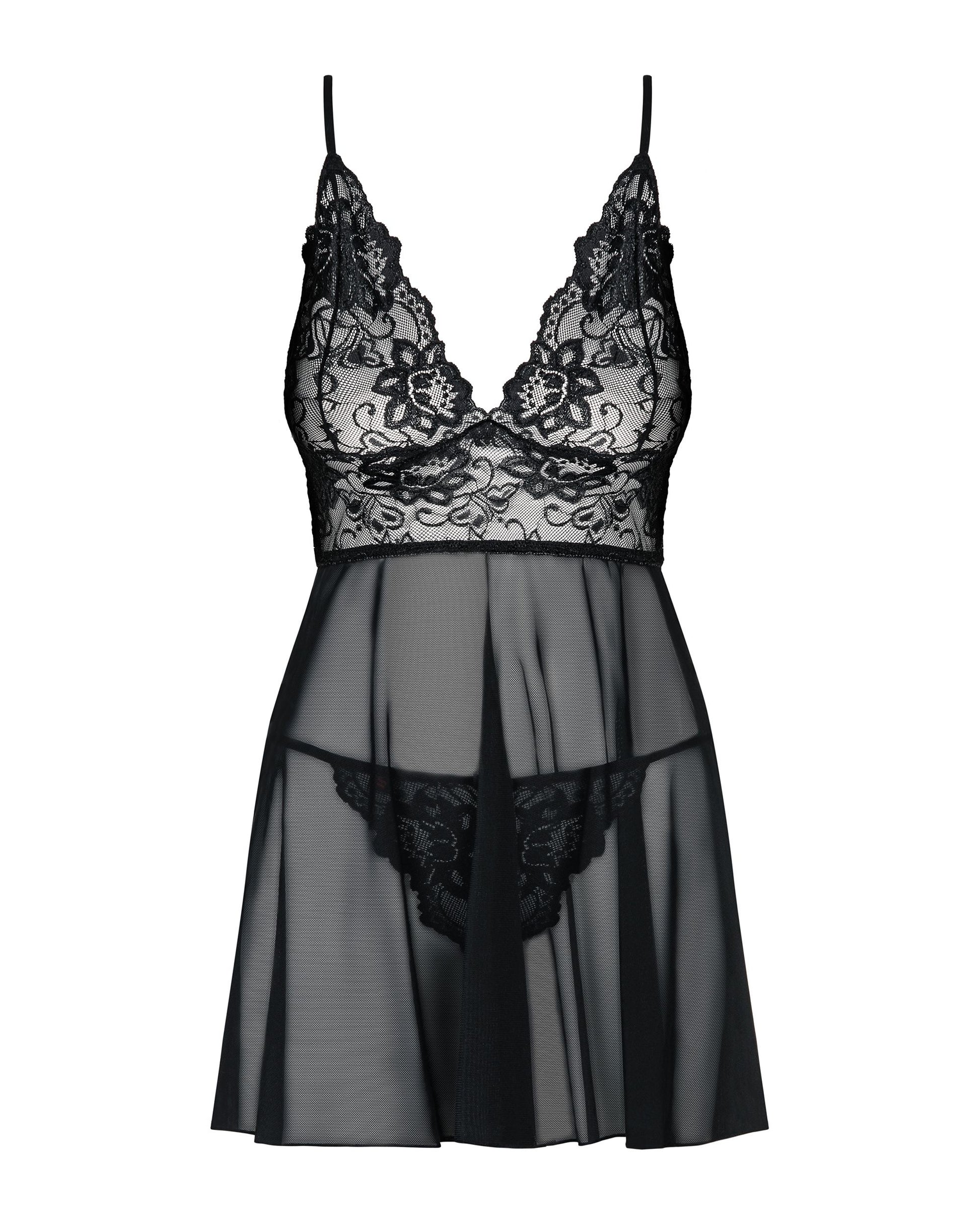 Obsessive - Idillia Babydoll and Thong - Black