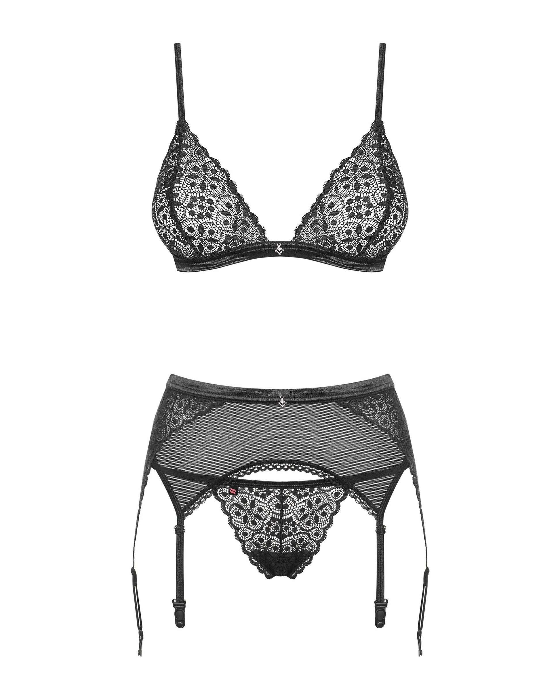 Obsessive - 3-piece bra set Shibu - black