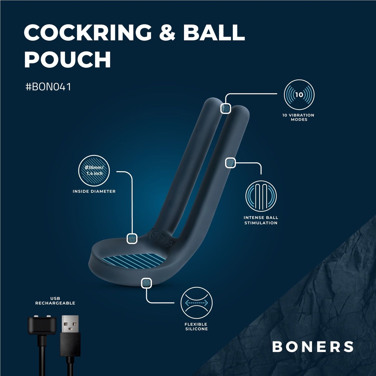Boners Cockring & Ball Stimulator - Blue