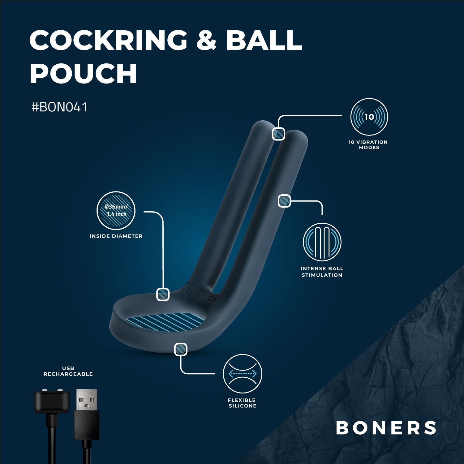 Boners Cockring & Ball Stimulator - Blue