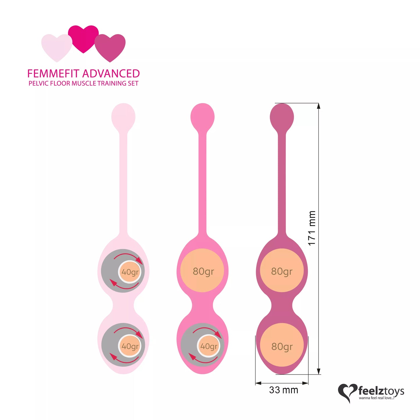 FeelzToys - Conjunto de 3 Peças para Treino Muscular Pélvico FemmeFit