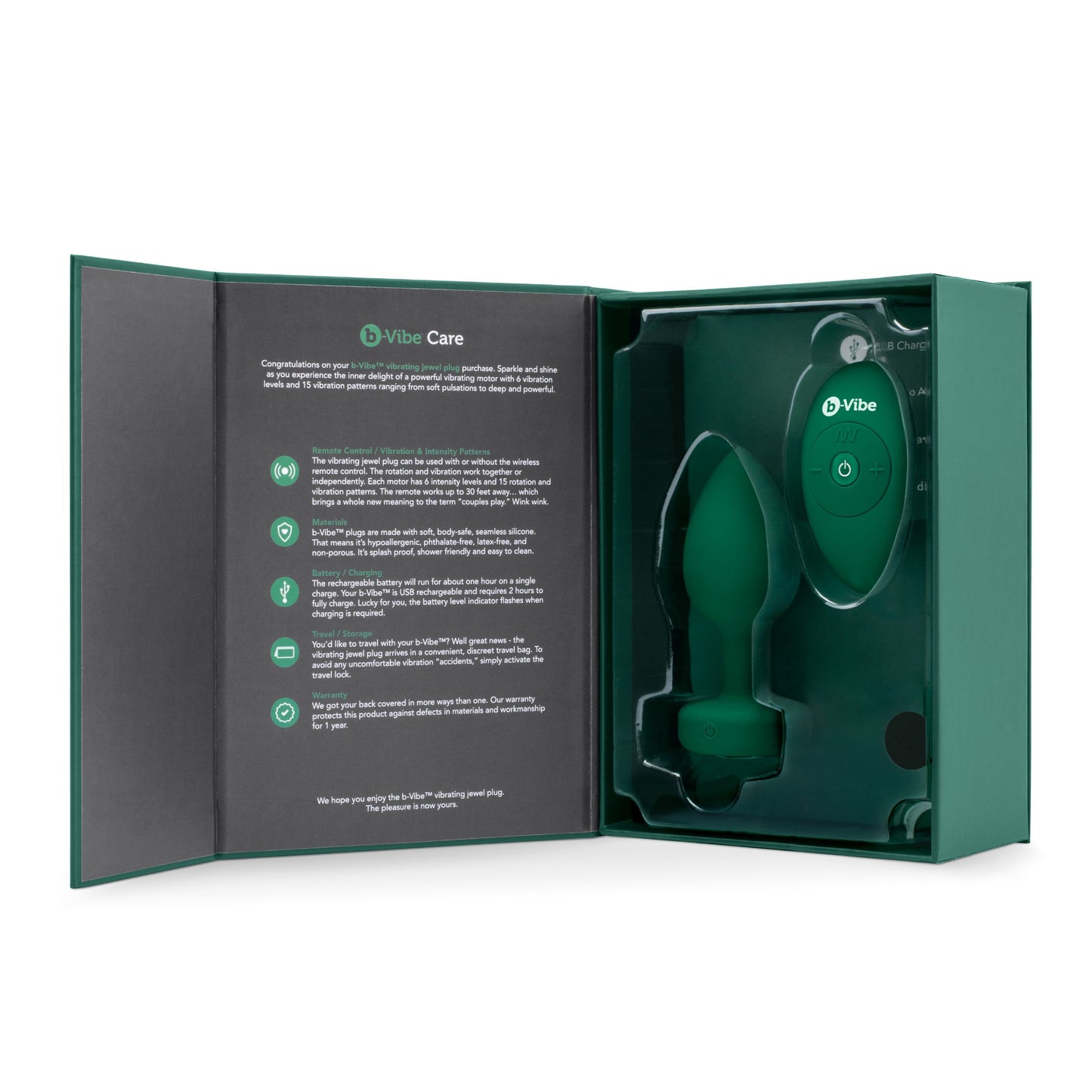 B-Vibe - Vibrating Jewel Plug M/L Emerald
