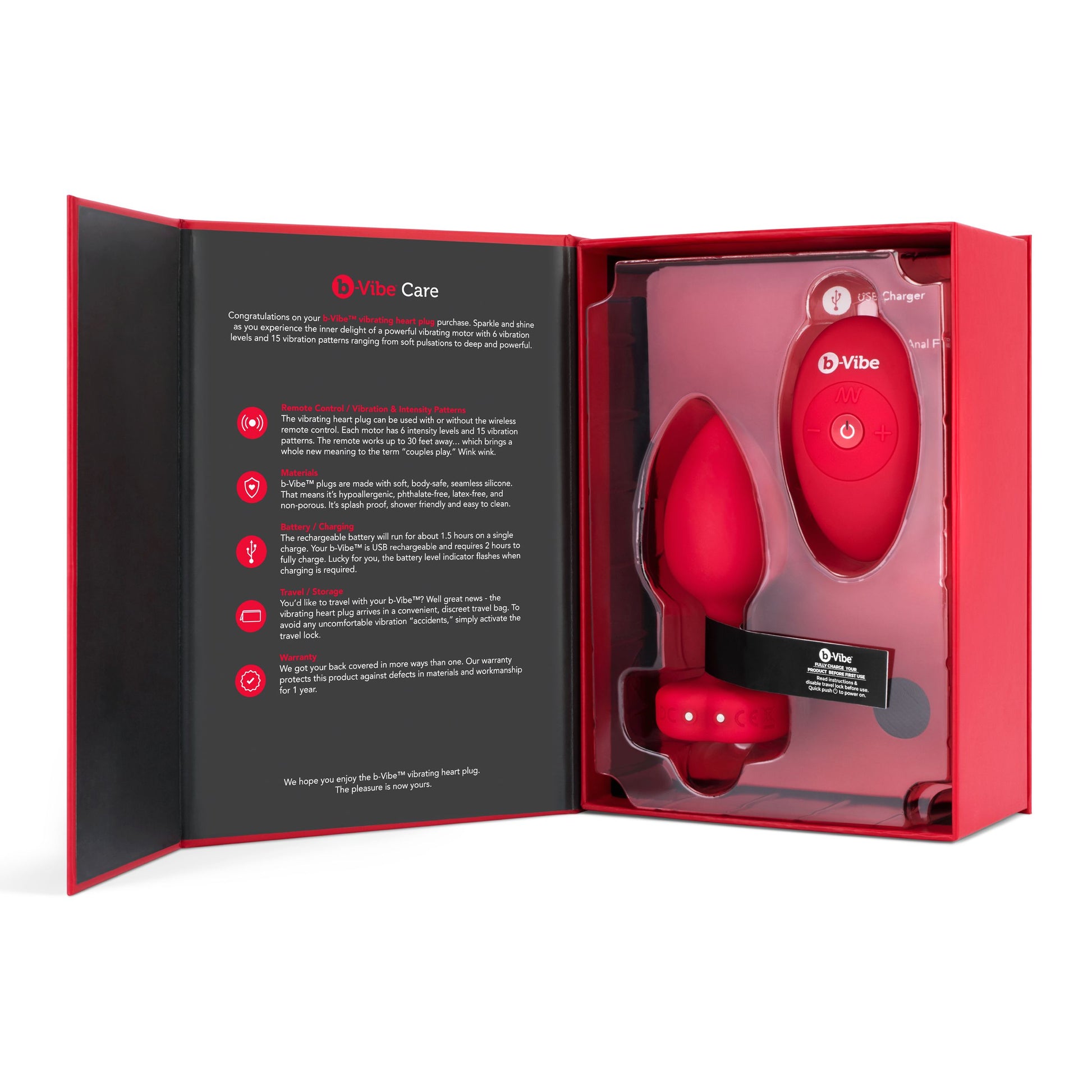 B-Vibe - Vibrating Heart Plug M/L Red