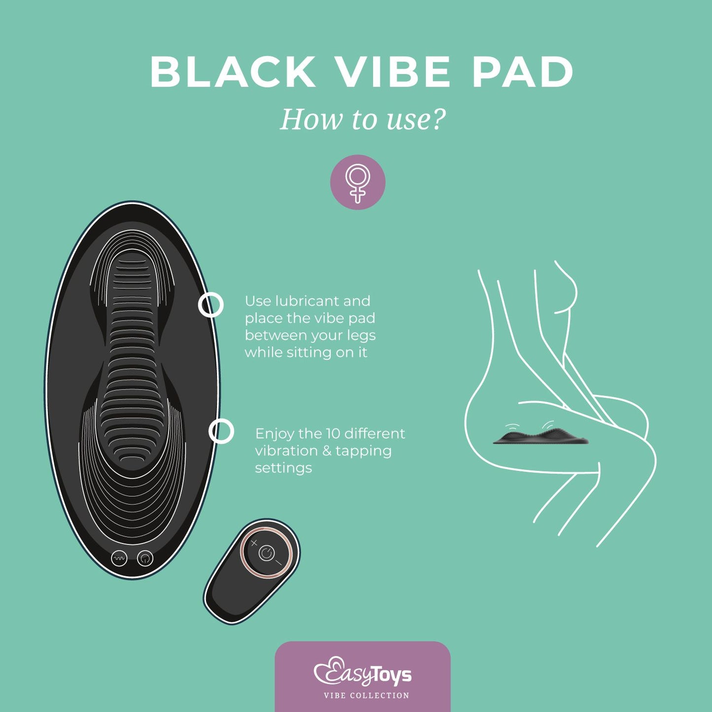 EasyToys – Vibe Pad Vibrating Pad with Remote – Black