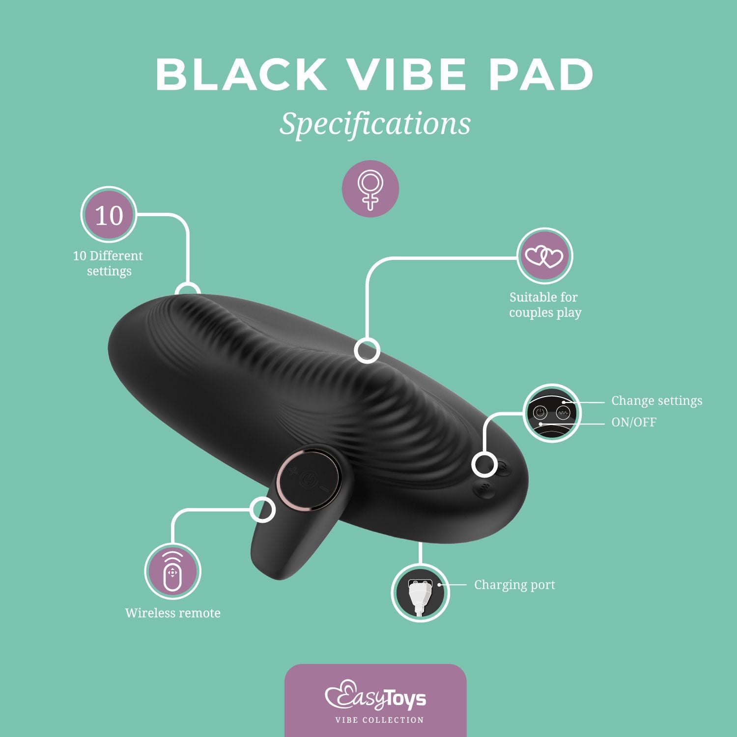 EasyToys – Vibe Pad Vibrating Pad with Remote – Black