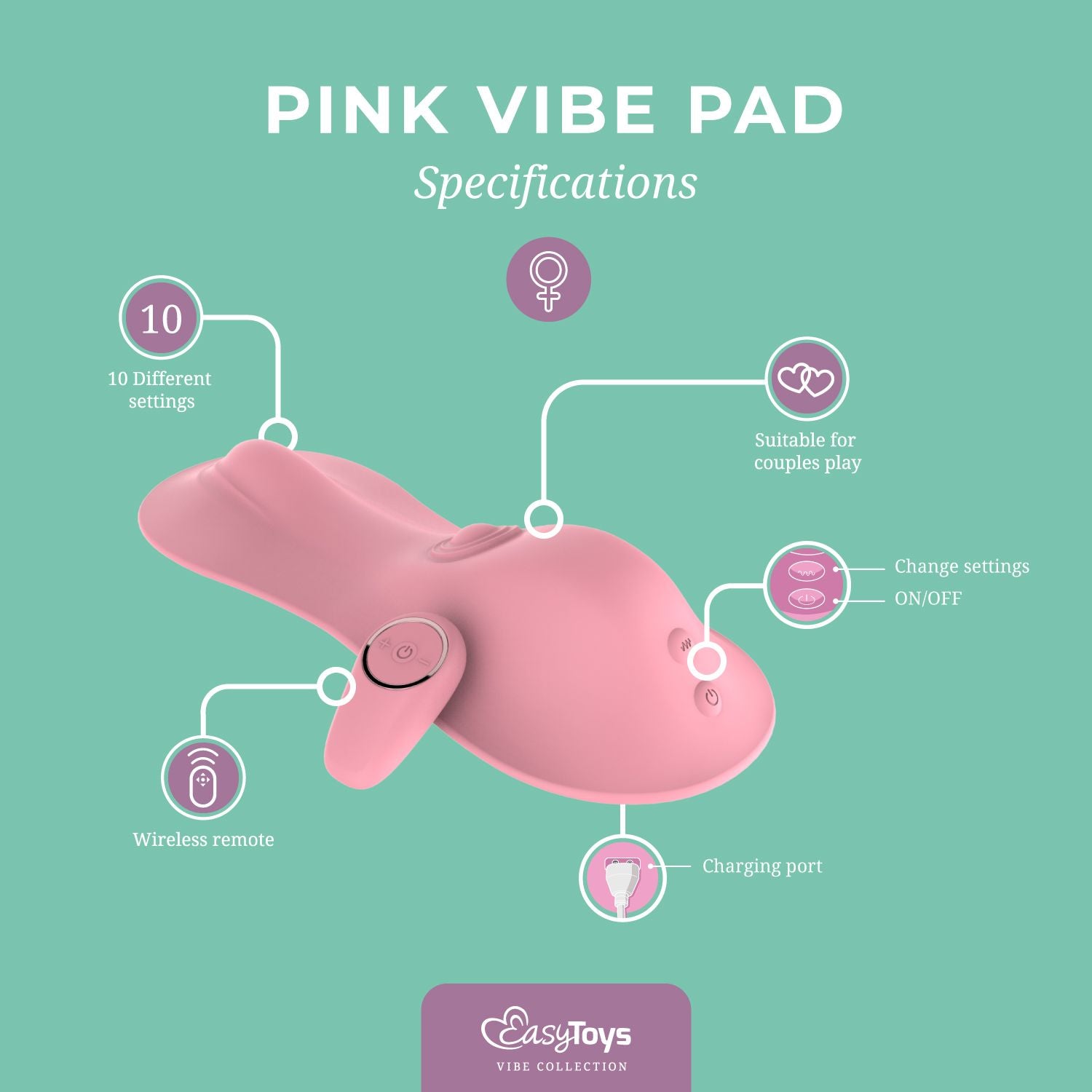 EasyToys – Vibe Pad Tapping & Vibrating Pad with Remote – Pink