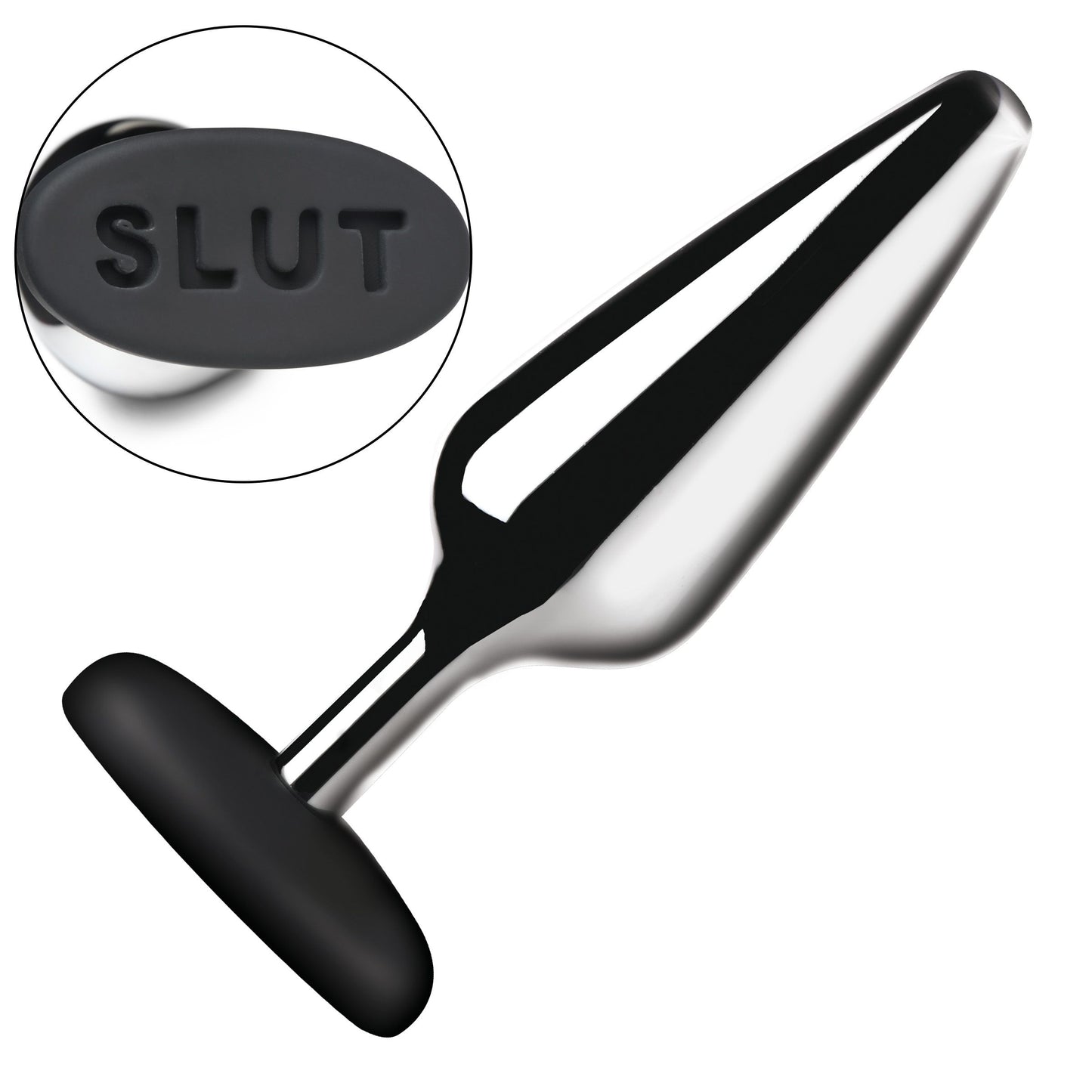 XR Brands - Butt Slut Metal & Silicone Butt Plug - Silver – Metal Butt Plug