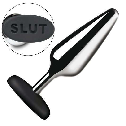 XR Brands - Butt Slut Metal & Silicone Butt Plug - Silver – Metal Butt Plug