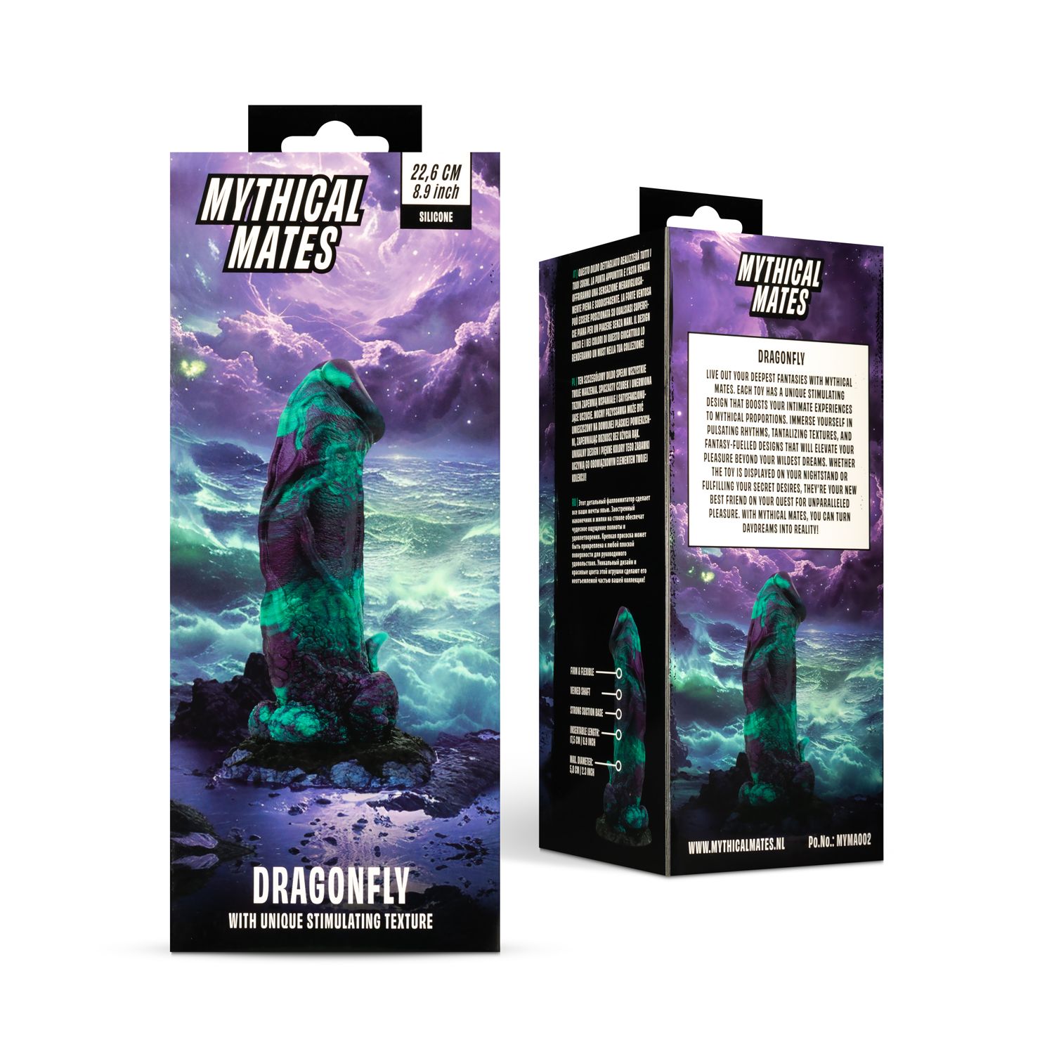 Mythical Mates - Dragonfly Dildo Purple & Green - 22.6 cm